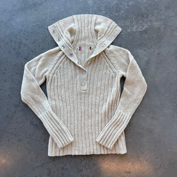 Vintage Sweaters - Vintage Y2K Beige Knit Collared Button Up Longsleeve Sweater Essential Medium